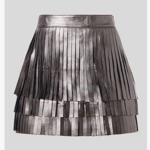All Saints Aisha Fringed Miniskirt Metal Gray